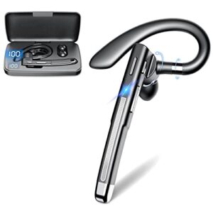 bluetooth headset, wireless bluetooth hands free earpiece with noise canceling mic, led battery display case, single handsfree earphones for driving/office, compatible with iphone, android cell phone