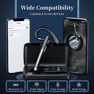 Bluetooth Headset, Wireless Bluetooth Hands Free Earpiece with Noise Canceling Mic, LED Battery Display Case, Single Handsfree Earphones for Driving/Office, Compatible with iPhone, Android Cell Phone