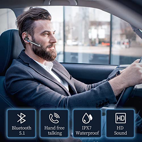 Bluetooth Headset, Wireless Bluetooth Hands Free Earpiece with Noise Canceling Mic, LED Battery Display Case, Single Handsfree Earphones for Driving/Office, Compatible with iPhone, Android Cell Phone