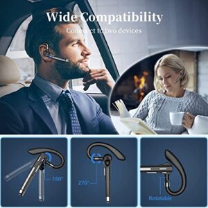 Bluetooth Headset, Wireless Bluetooth Hands Free Earpiece with Noise Canceling Mic, LED Battery Display Case, Single Handsfree Earphones for Driving/Office, Compatible with iPhone, Android Cell Phone