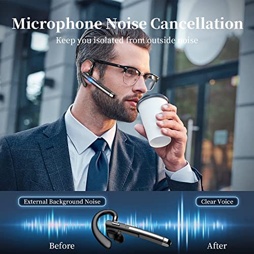 Bluetooth Headset, Wireless Bluetooth Hands Free Earpiece with Noise Canceling Mic, LED Battery Display Case, Single Handsfree Earphones for Driving/Office, Compatible with iPhone, Android Cell Phone