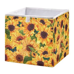 kigai vintage sunflower storage baskets, 16x11x7 in collapsible fabric storage bins organizer rectangular storage box for shelves, closets, laundry, nursery, home decor