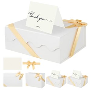 zmybcpack 5 pack white gift boxes 12”x9”x4”, luxury wedding gift boxes boxes collapsible magnetic closure gift box bulk with thank you card & envelopes, champagne gold ribbon for wedding, birthday