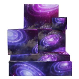 central 23 space wrapping paper - 6 sheets of gift wrap and tags - blue purple pink swirl galaxy - fun birthday gift wrap for men women adult - kids wrapping paper - for boys girls - with stickers