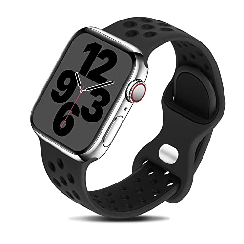 Gulemfy Compatible with Apple Watch Band - Silicone Sport Bands 42mm 44mm 45mm 49mm 38mm 40mm 41mm Man Women, Breathable Strap Replacement for iWatch Series SE 8 7 6 5 4 3 2 1 / Black