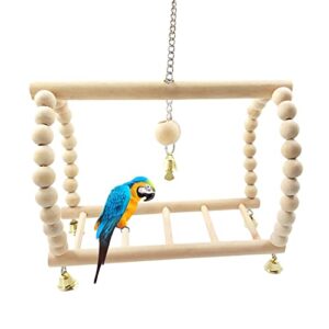 shanlily wooden bird parrot swing chewing toys-hanging bell bird cage toys suitable for small parakeets, cockatiels, conures, budgie,macaws, parrots, love birds