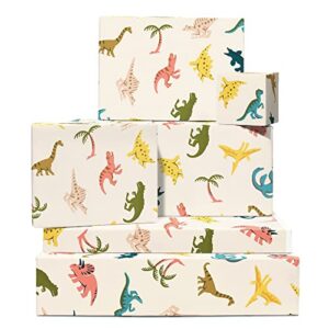 central 23 dinosaur wrapping paper for kids - 6 sheets of gift wrap and tags - dino and palm trees - boys birthday gifts - girls birthday wrapping paper - baby shower - recyclable - with stickers
