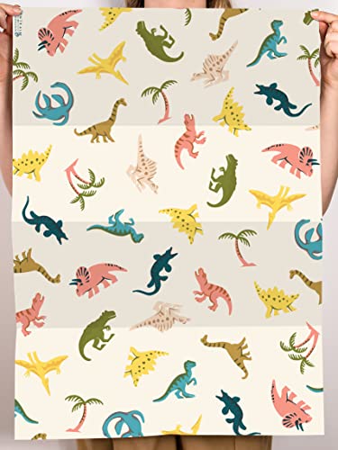 CENTRAL 23 Dinosaur Wrapping Paper for Kids - 6 Sheets of Gift Wrap and Tags - Dino and Palm Trees - Boys Birthday Gifts - Girls Birthday Wrapping Paper - Baby Shower - Recyclable - with Stickers