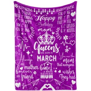 innobeta mom birthday gifts, birthday gifts for mom, throw blanket from daughter or son, queens are born in march (65 x 50 inches)