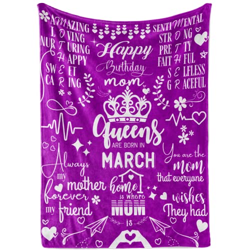 InnoBeta Mom Birthday Gifts, Birthday Gifts for Mom, Throw Blanket from Daughter or Son, Queens are Born in March (65 x 50 inches)