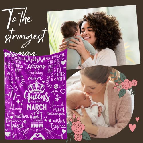 InnoBeta Mom Birthday Gifts, Birthday Gifts for Mom, Throw Blanket from Daughter or Son, Queens are Born in March (65 x 50 inches)