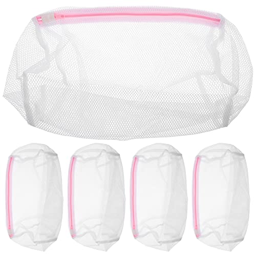 SOLUSTRE 5Pcs Mesh Laundry Bags Cylinder Shape Laundry Bag with Zipper Heavy Duty Fine Mesh Wash Bag Travel Storage Organize Bag for Lingerie Delicates Baby Clothes Socks, Pink