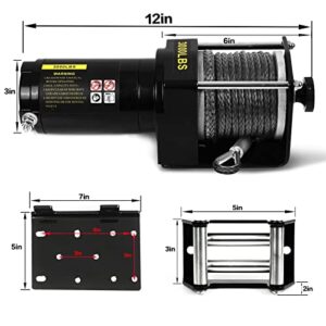 ATV Winch 3000LB, 12V DC Electric Winch with 50Ft Synthetic Rope, Wireless Remote Control, Roller Fairlead, Waterproof Winch Set for ATV UTV Towing Truck