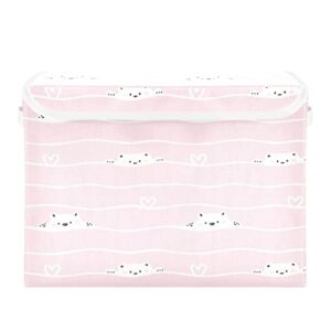 xigua cartoon bear face storage bins with lids, large collapsible cube storage bin, fabric storage box with handles for organizing closet shelf home office