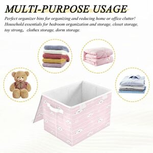 xigua Cartoon Bear Face Storage Bins with Lids, Large Collapsible Cube Storage Bin, Fabric Storage Box with Handles for Organizing Closet Shelf Home Office