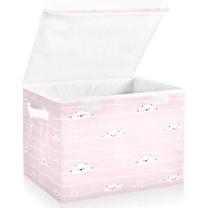 xigua Cartoon Bear Face Storage Bins with Lids, Large Collapsible Cube Storage Bin, Fabric Storage Box with Handles for Organizing Closet Shelf Home Office