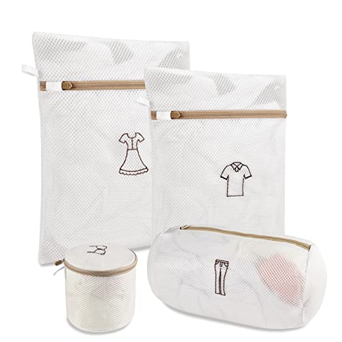 Yonchic Mesh Laundry Bag for Delicates, Durable Laundry Bags with Premium Zipper, Washing Machine Wash Bags for Blouse, Socks, Bra, Travel Organization Bag (1M, 1L, 1Bra Bag, 1 Round Bag)