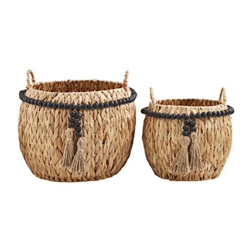 Mud Pie Black Bead Hyacinth Basket Set, Brown