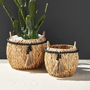 Mud Pie Black Bead Hyacinth Basket Set, Brown