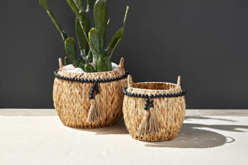 Mud Pie Black Bead Hyacinth Basket Set, Brown