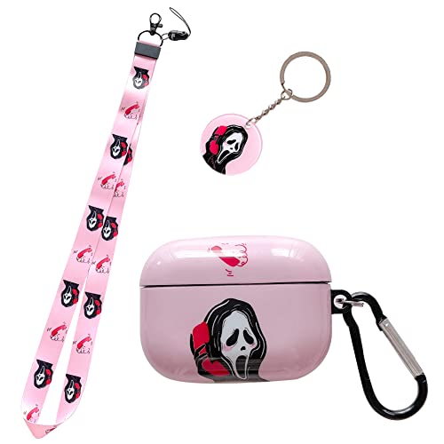 Cartoon Cool Scream Ghost AirPod Pro 2nd Generation case(2022),Unique Funny Fun Skull Design Horror Scary,with Keychain Clip Carabiner and Lanyard,Compatible with Apple AirPod Pro 2nd
