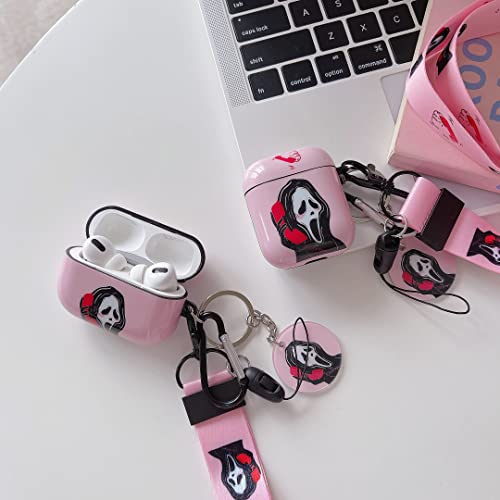 Cartoon Cool Scream Ghost AirPod Pro 2nd Generation case(2022),Unique Funny Fun Skull Design Horror Scary,with Keychain Clip Carabiner and Lanyard,Compatible with Apple AirPod Pro 2nd