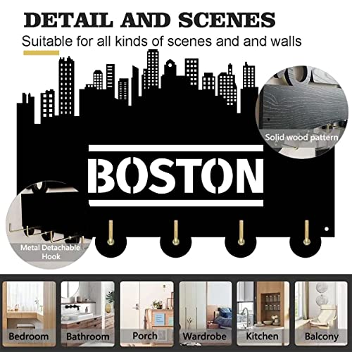 XDG Boston City Attractions Household Decor Wooden Wall Hooks Wall Hanger Coat Rack Keys Bags Clothes Multi-Purpose Keys Handbags Hook Gift for Designer