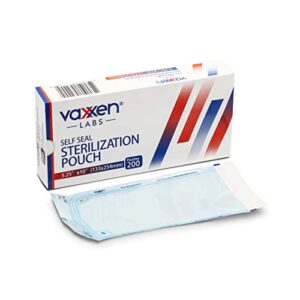 vaxxen labs 5.25" x 10" autoclave dual indicator self-sealing sterilization pouches for cleaning dental & medical instruments - 200 count