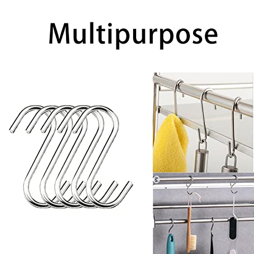 LUNKUIVY 120 Pack 2.8 Inch S Hooks Stainless S Shaped Hooks Heavy Duty for Hanging Pans and Pots, Coffee Cups, Clothes, Plant, Silver