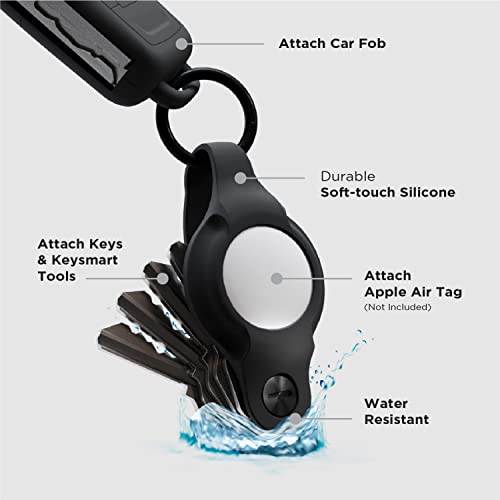 KeySmart Air Flex AirTag Holder, Compatible Apple AirTag Keychain, Compact Air Tag Keyholder Key Organizer Keychain, Silicone Case for Apple Tag, Keyring to Attach Car Key Fob - (up to 5 Keys, Black)