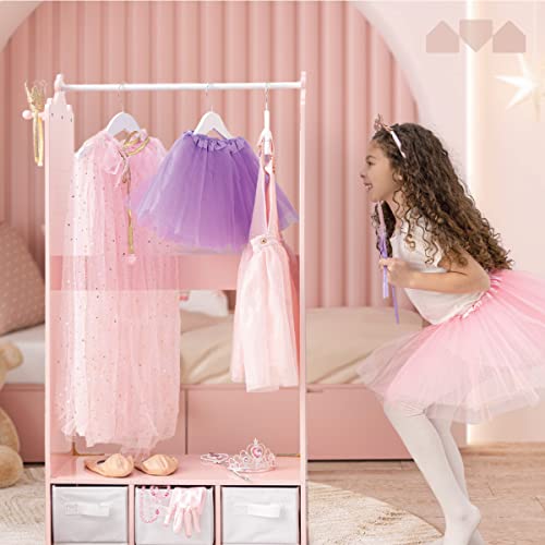 Milliard Dress Up Storage Kids Costume Organizer Center, Open Hanging Armoire Closet Unit Furniture (Pink)