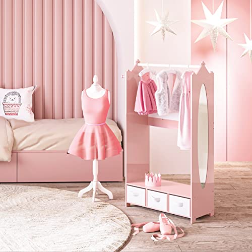 Milliard Dress Up Storage Kids Costume Organizer Center, Open Hanging Armoire Closet Unit Furniture (Pink)