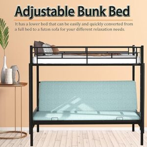 Twin-Over-Futon Convertible Couch and Bed, Metal Futon Bunk Bed with Guardrails and Ladder, Sturdy Steel Foldable Sofa-Bed for Kids Adults Teens (Twin Over Full Metal Bunk Bed, Twin)