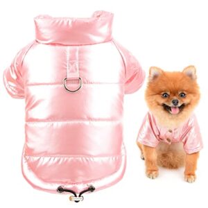smalllee_lucky_store pet metallic padded puffer jacket winter snow coat fleece lined with d-ring for small dog cat boys girls puppy chihuahua yorkie warm cold weather clothes,pink,s