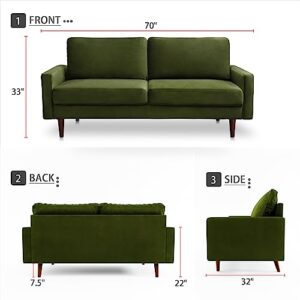 SILKIR 3-Person Couch for Living Room | Perfect for: Apartment/Studio/Office & Small Space | Velvet Fabric | Fast and Easy Assembly | (Olive Green) Modern Contemporary Mid-Century, 70 Inch Sofa