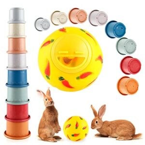 cheefun stacking cups for rabbit toys - 9 pack plastic snack cup and treat ball bunny toys supplies - rabbit toys for bunnies
