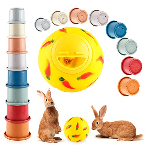 CheeFun Stacking Cups for Rabbit Toys - 9 Pack Plastic Snack Cup and Treat Ball Bunny Toys Supplies - Rabbit Toys for Bunnies