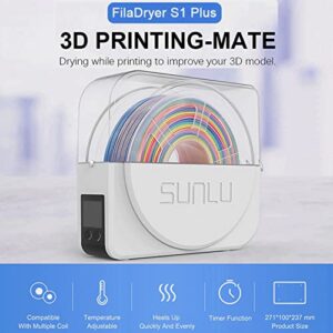 [2023 Official Upgrade] SUNLU 3D Printer Filament Dryer S1 Plus with Fan, Upgraded Dry Box for Filament Storage Holder, Compatible with 1.75 2.85 3.00 3D Filament, Keep Filament Dry During 3D Printing