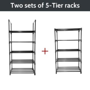 FIDUCIAL HOME: Simple Shoe Rack Organizer, 8-Tiers Stackable with side Hooks for Entryway, 16-20 Pairs Metal Shoe Shelve, Black