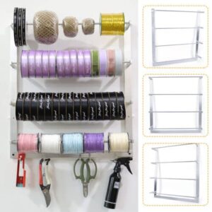 Wire Spool Rack Ribbon Rack, Thread Holder Ribbons Roll Storage Rack Sewing Tool 4 Rods, Wall Mounted Large Thread Holder Space Saving, Used to Key Holder, Sundries, Rings, Necklaces, Jewelry