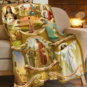 Jesus Throw Blanket Christian Bible Verse Prayer Healing Blanket Gift for Adults Women Man Inspirational Scripture Catholic Faith Religious Blanket Soft Cozy Fleece Blanket Couch Decor 40''X50''