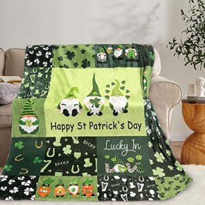 iorty rtty st. patrick's day flannel throw blanket lucky clover truck green plaid blanket lightweight comfortable warm microfiber blanket for daybed sofa 40x50 inch