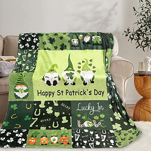 IORTY RTTY St. Patrick's Day Flannel Throw Blanket Lucky Clover Truck Green Plaid Blanket Lightweight Comfortable Warm Microfiber Blanket for Daybed Sofa 40x50 Inch