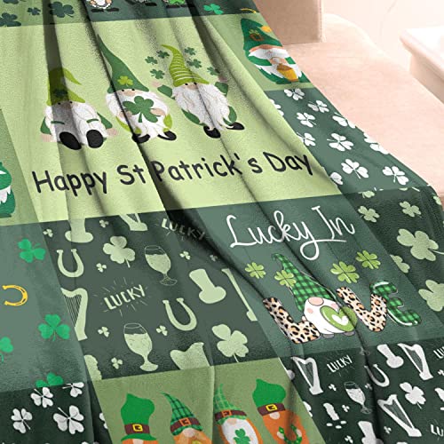 IORTY RTTY St. Patrick's Day Flannel Throw Blanket Lucky Clover Truck Green Plaid Blanket Lightweight Comfortable Warm Microfiber Blanket for Daybed Sofa 40x50 Inch