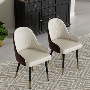 cozy castle faux leather dining chairs set of 2 with metal legs, upholstered side chairs, kitchen accent chiars for dining room, kitchen, beige&brown
