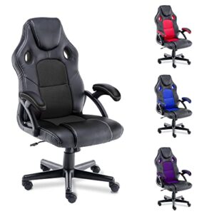 t-three.gaming chair office chair computer chair video gaming chair with lumbar and back support, racing style pu leather, height adjustable, 360° swivel with adults, women, men,teens and kids black