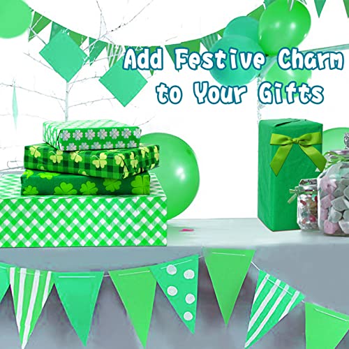 SANNIX 100 Sheets St. Patrick's Day Tissue Paper Irish Shamrock Clover Green Bulk Gift Wrapping Paper for St. Patrick's DIY Crafts Spring Holiday Decoration Gift Packing Favors, 19.7 ×13.8 Inch