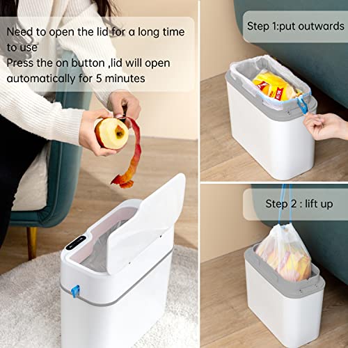 WDPUCHU Bathroom Trash Can with Lid,4.2 Gallons Touchless Garbage Can for Bedroom,Automatic Plastic Slim Trash Bin for Office,Living Room, White,with 10 Pack Drawstring Garbage Bags