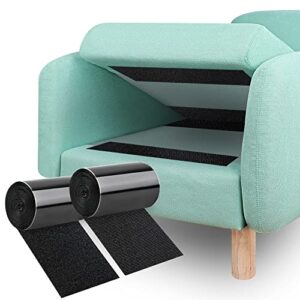 6 in x 10 ft rolled couch cushion grip tape, hook and loop tape with adhesive to keep couch cushions from sliding, for couch, sofa and mattress (black）