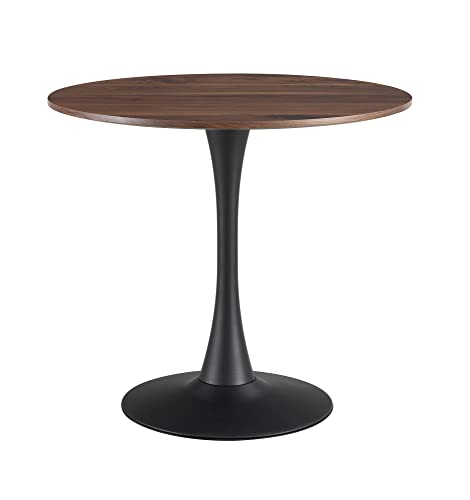 31.5" Modern Round Dining Table with Pedestal Base in Tulip Design, Mid-Century Leisure Table for Living Room Kitchen & Dining Room(Brown)